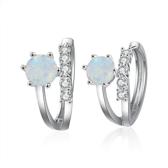 Zirconia White Opal Hoop Earring