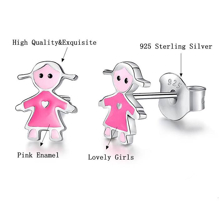 Silver Pink Girls Stud Earrings