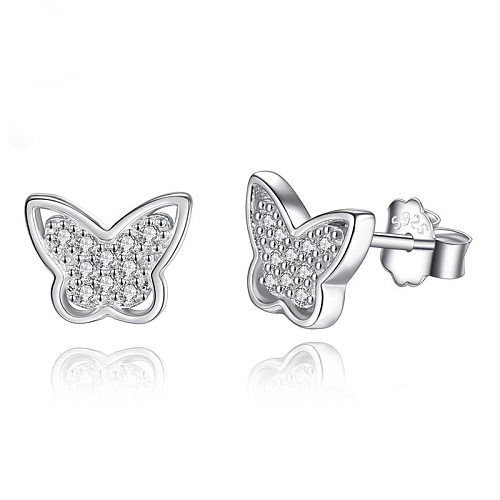 Sterling Silver CZ Butterfly Stud Earrings