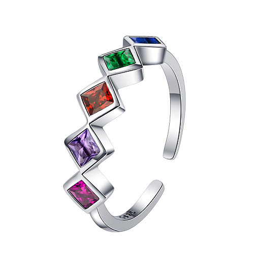 Shiny Rainbow Square Zirconia Open Rings