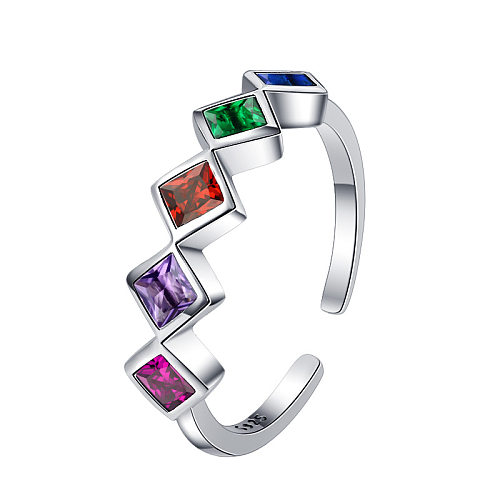 Anéis abertos de zircônia quadrada arco-íris brilhante