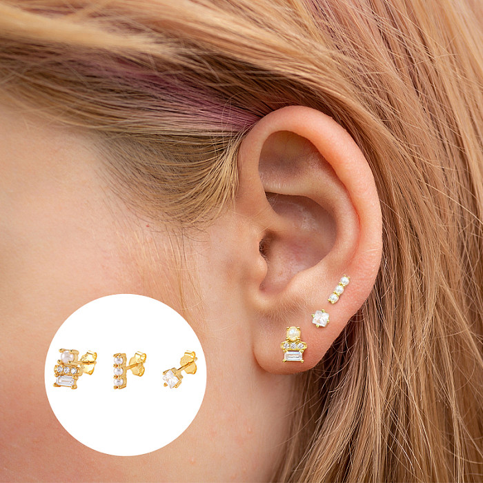 pcs Ensemble de boucles d'oreilles en argent avec perles en zircone cubique