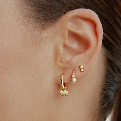 pcs Ensembles de boucles d'oreilles créoles en argent sterling avec perles de zircone
