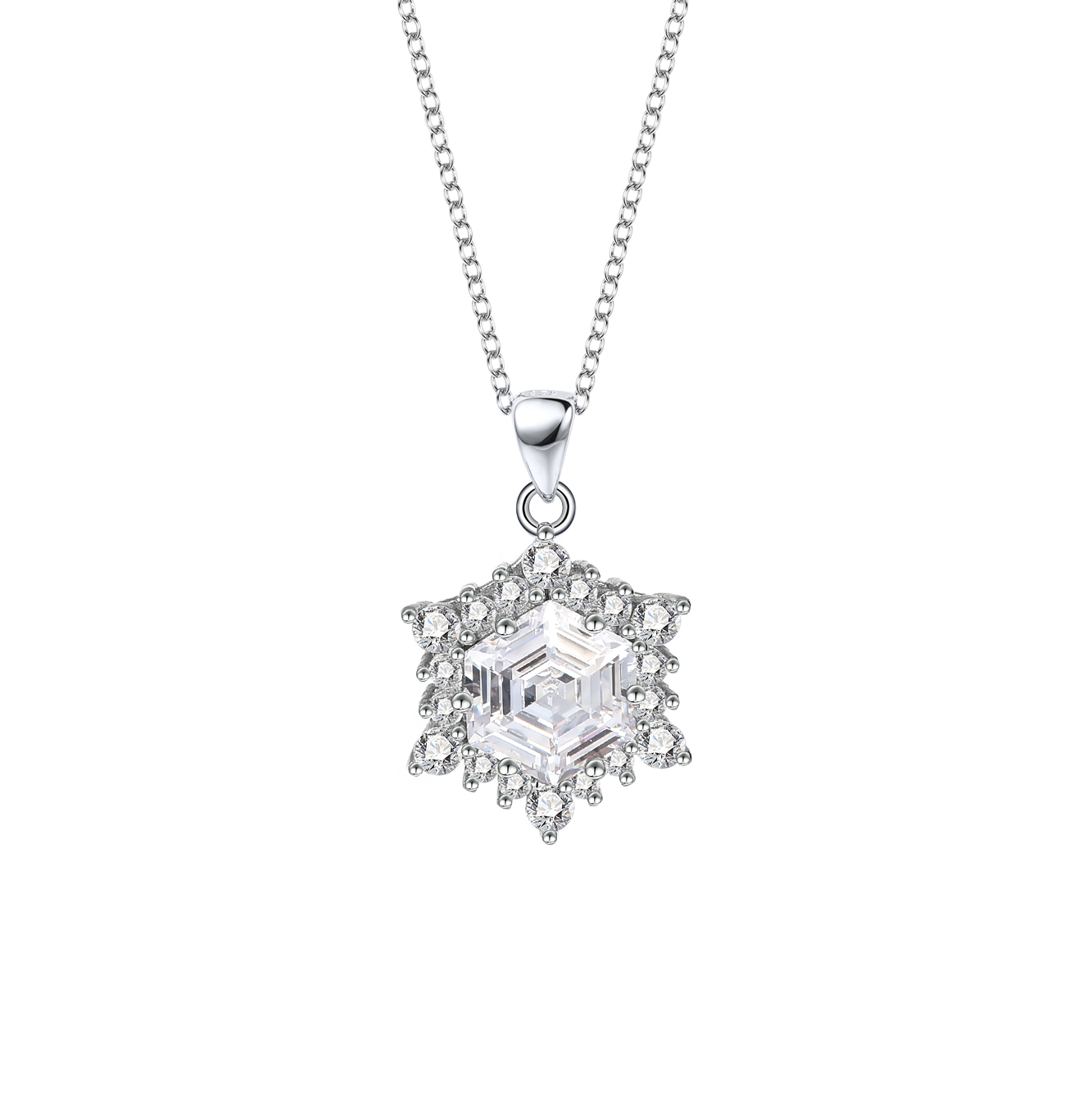 Pure - Women's Cubic Zirconia Snowflake Necklace Set In Plated Rose Gold Sterling Silver Neck 536 Rg
