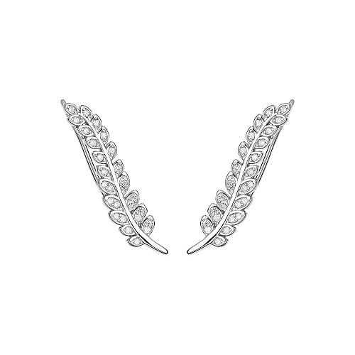 Silver Cubic Zirconia Leaf Climber Earring