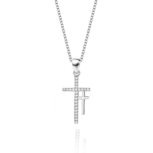 Collier pendentif croix en zircone cubique