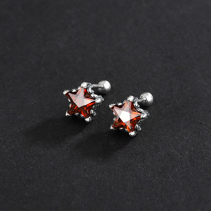 Vintage Red Star Zirconia Screw Back Earrings