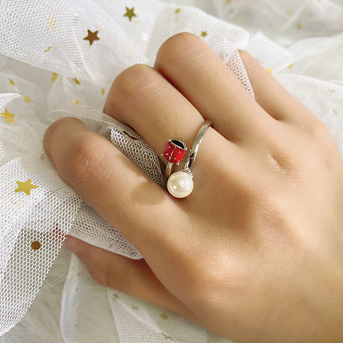 Silver Cubic Zirconia Pearl Ladybug Ring