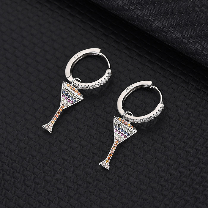 Silver Cubic Zirconia Cocktail Cup Hoop Earring