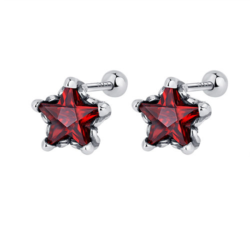 Vintage Red Star Zirconia Screw Back Earrings