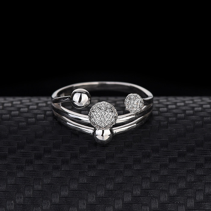 Silver Cubic Zirconia Spherical Band Ring