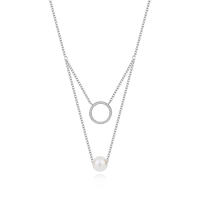 Sterlingsilber-Zirkonia-Kreis-Perlen-Halskette