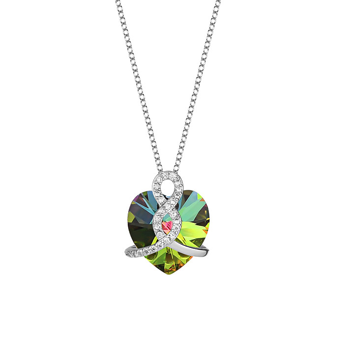 Collier infini en zircone cubique avec cristaux autrichiens, cœur d'amour