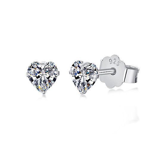 Sterling Silver Zirconia Heart Stud Earring