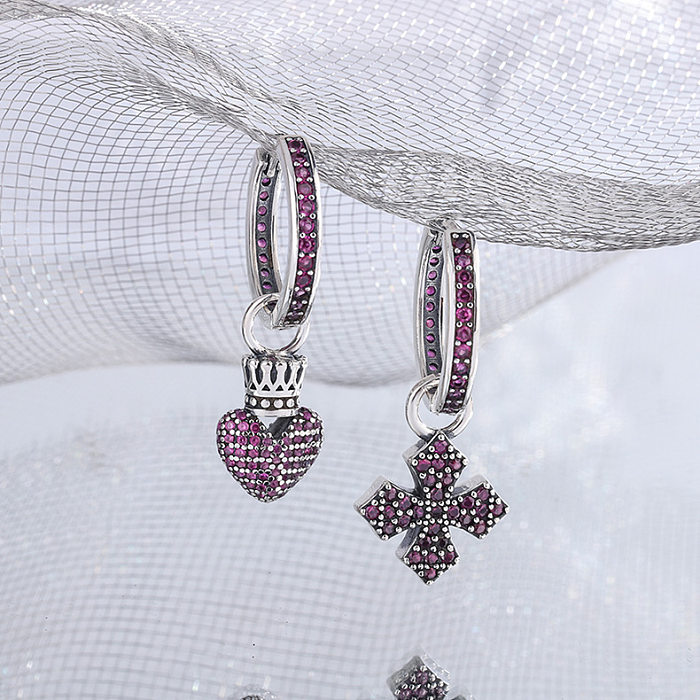 Vintage Zirconia Cross Heart Crown Hoop Earrings