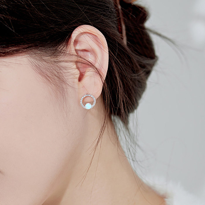 Zirconia Circle Opal Stud Earring