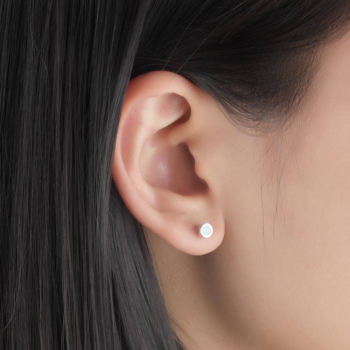 White Round Opal Stud Earring