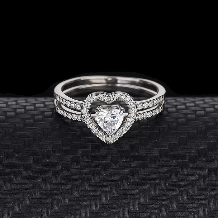 Silver Cubic Zirconia Heart Ring Set