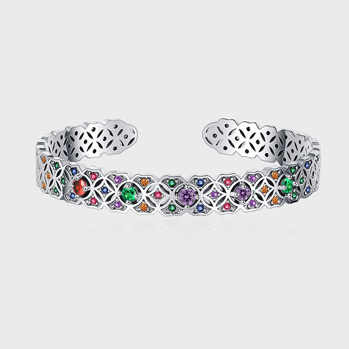 Vintage Rainbow Zirconia Flower Cuff Bangles