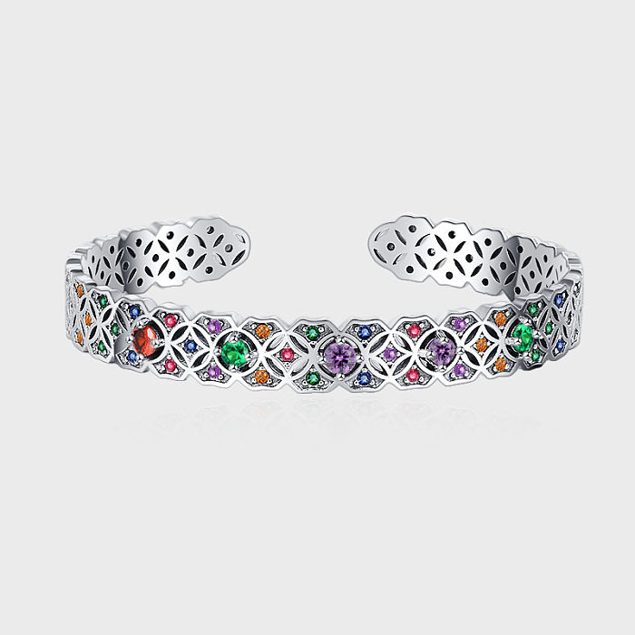 Bracelets manchette à fleurs en zircone arc-en-ciel vintage