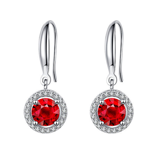 Red Zirconia Birthday Stone Dangle Earrings