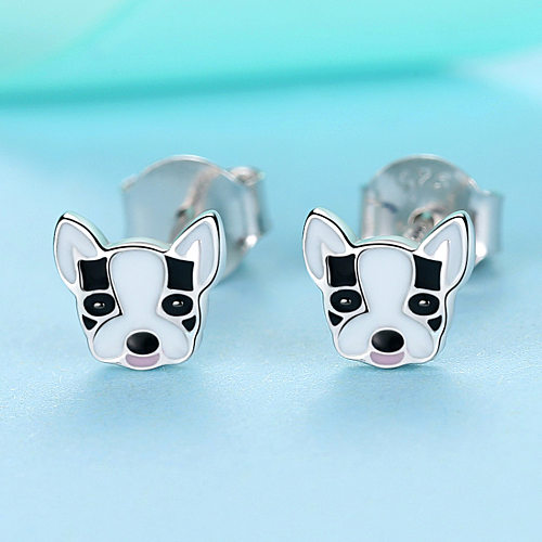 Kids Silver Dog Puppy Stud Earrings