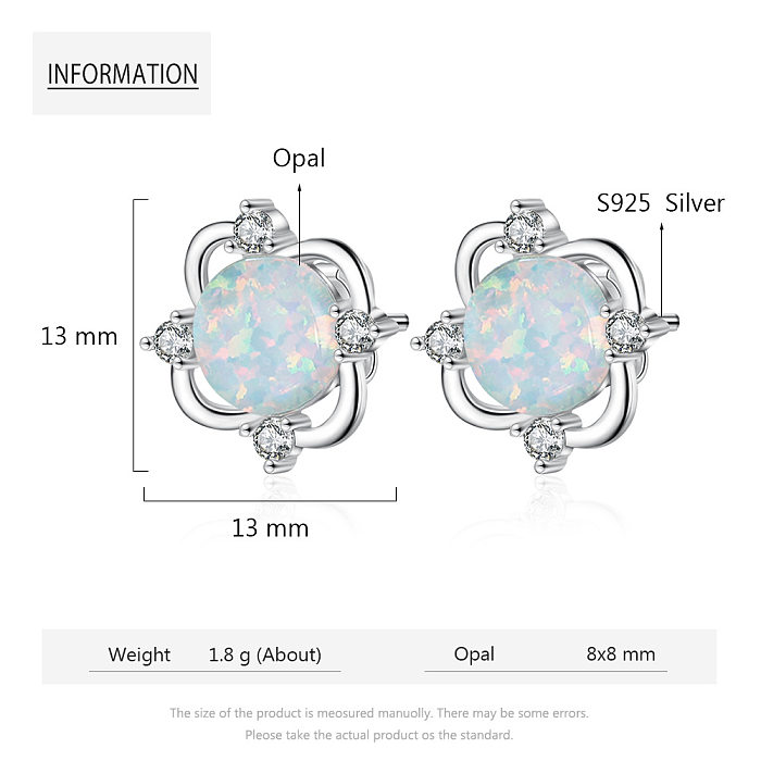 Boucle d'oreille à tige en forme de fleur d'opale et de zircone