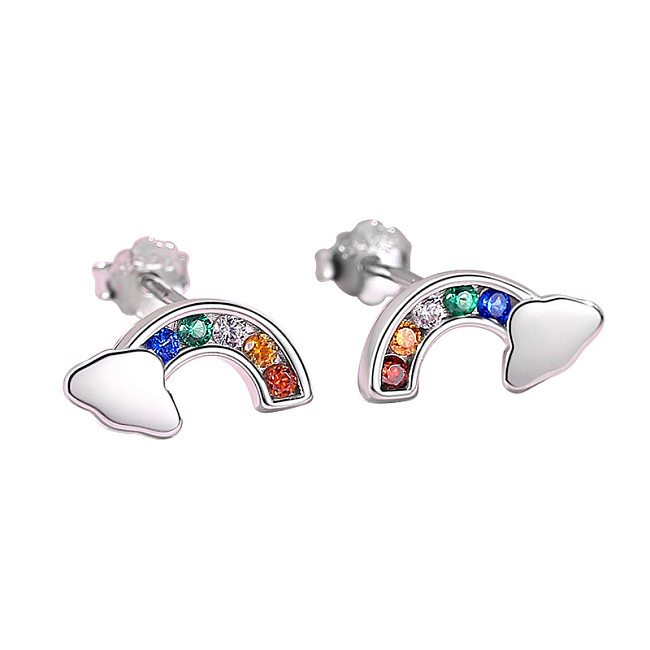 Boucles d'oreilles nuage arc-en-ciel en argent sterling et zircone