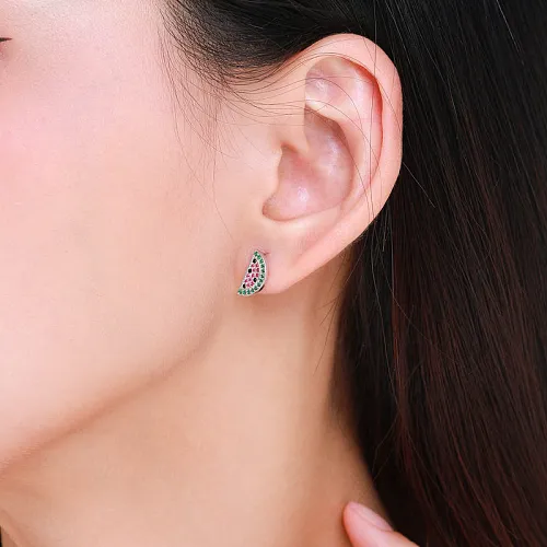 Kids  Silver Zirconia Watermelon Stud Earring