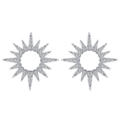 Sterling Silver Zirconia Sunflower Stud Earrings