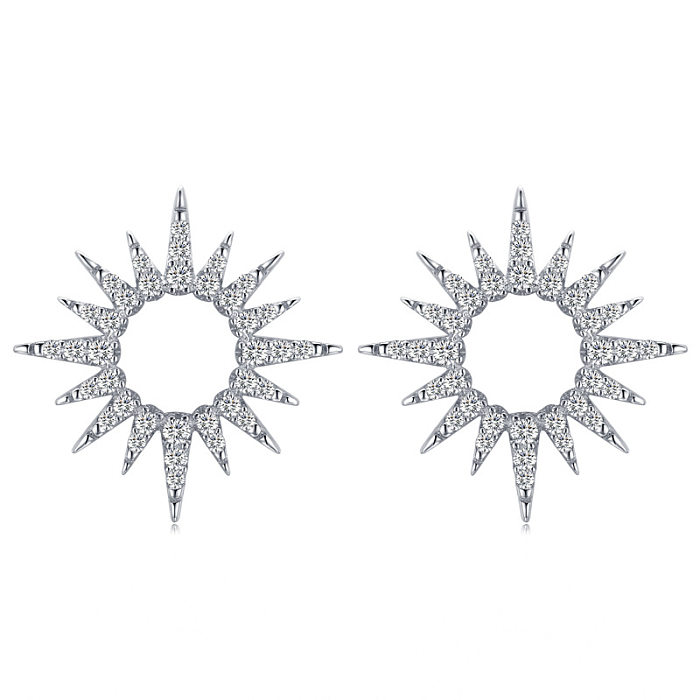 Sterling Silver Zirconia Sunflower Stud Earrings