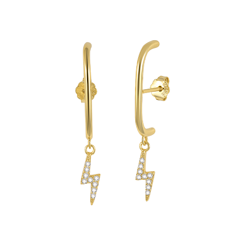 Sterling Silver Zirconia Lightning Stud Earring