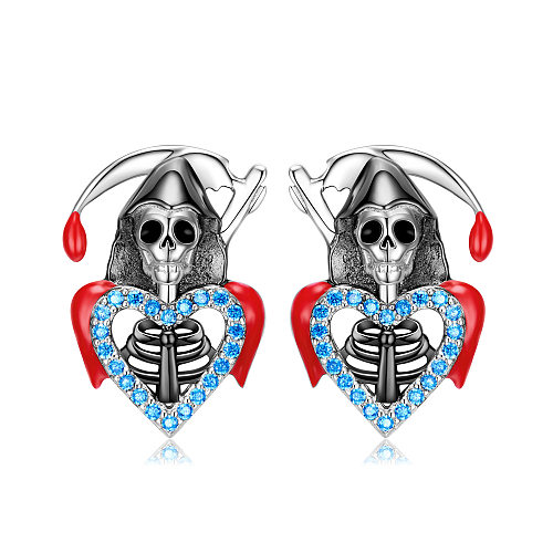 Steampunk Skull Heart Stud Earring