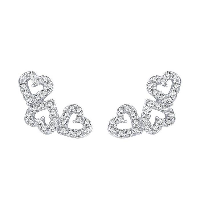 Sterling Silver Zirconia Three Hearts Stud Earrings