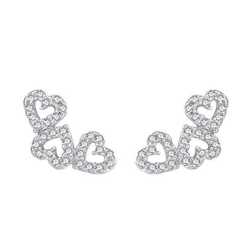 Sterling Silver Zirconia Three Hearts Stud Earrings
