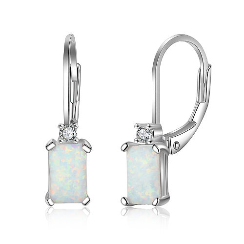 Rectangle Opal Lever Back Earring