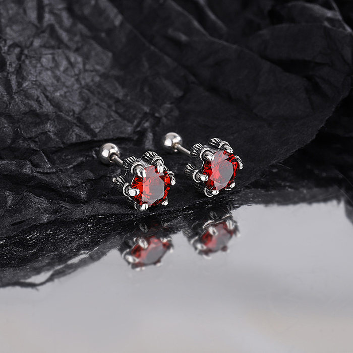Vintage rote runde Zirkonia-Ohrringe mit Schraubverschluss