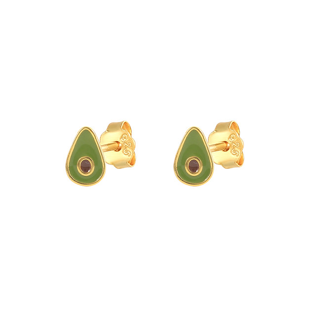 Kids  Silver Avocado Fruit Stud Earrings