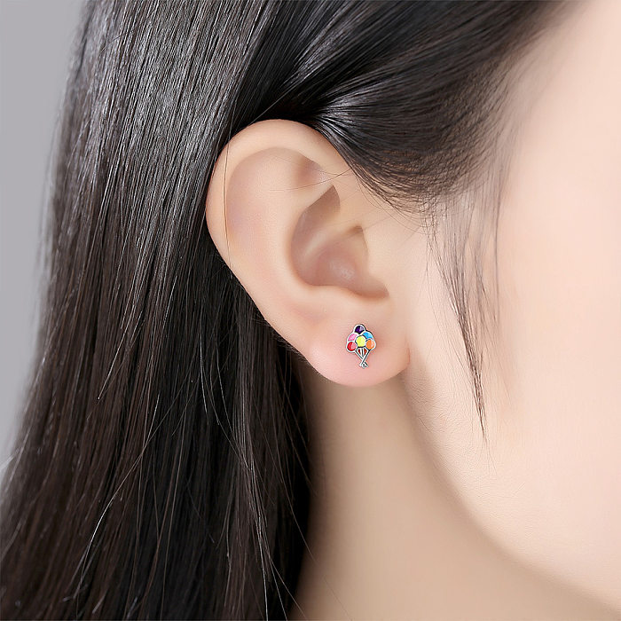 Kids Silver Colorful Ballons Stud Earrings