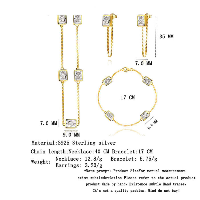 Collares de cadena con circonita cúbica rectangular en plata de ley