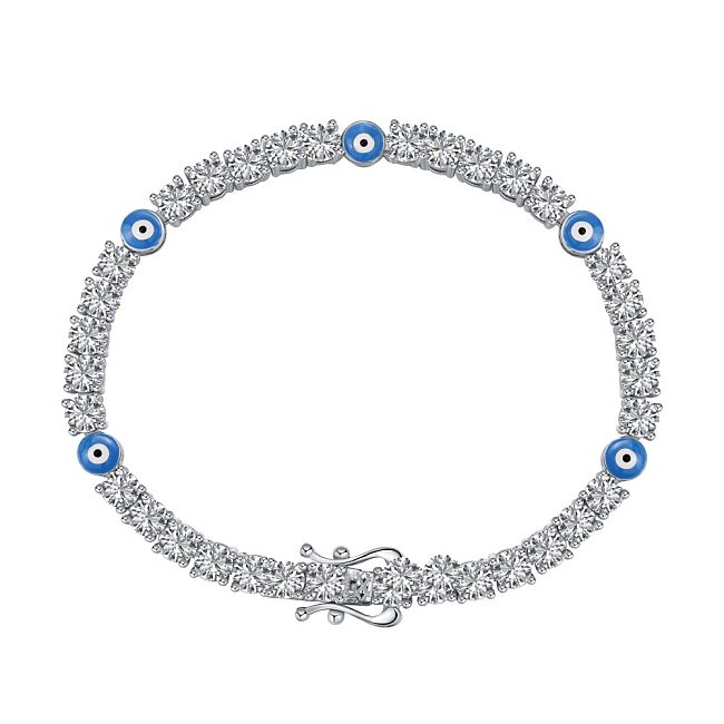 Sterling Silver Full Zirconia Evil Eye Chain Bracelets