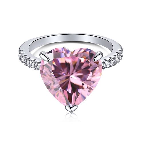 Anéis de coração de amor em prata esterlina rosa CZ