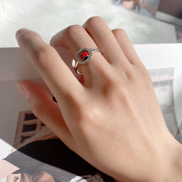 Silver Cubic Zirconia Ladybug Insect Ring