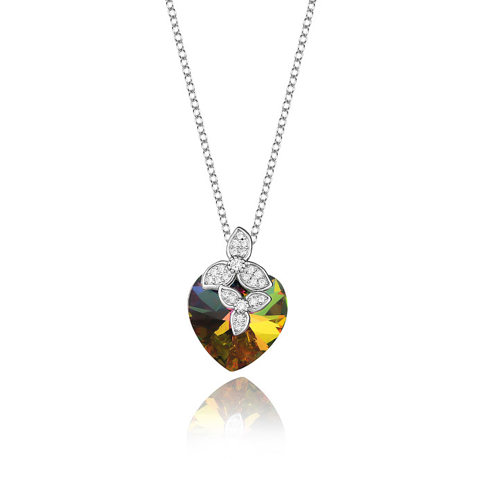 Austrian Crystals Love Heart Cubic Zirconia Flower Necklace