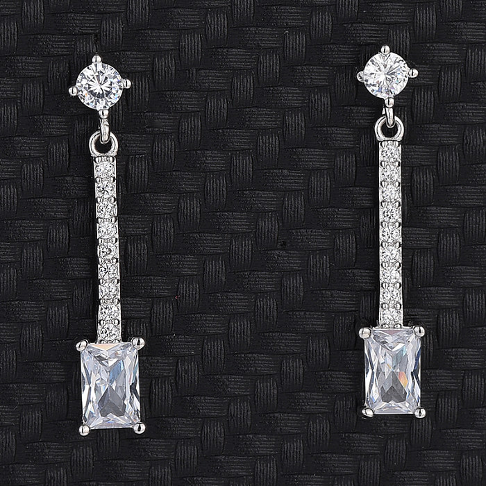 Silver Cubic Zirconia Rectangle Stud Earring