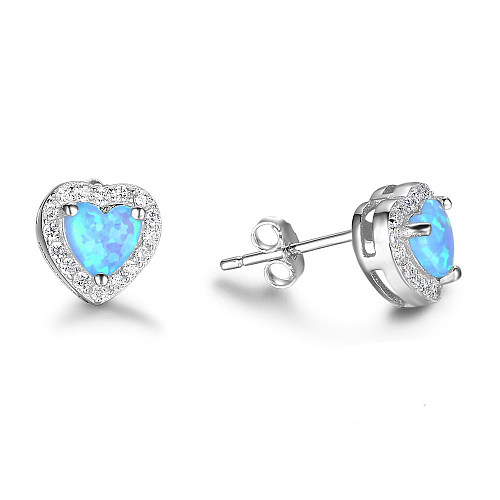 Zirconia Blue Heart Opal Stud Earring