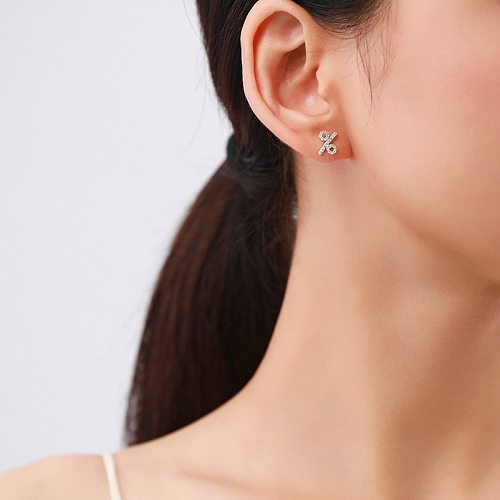 Sterling Silver Zirconia Symbol Stud Earrings