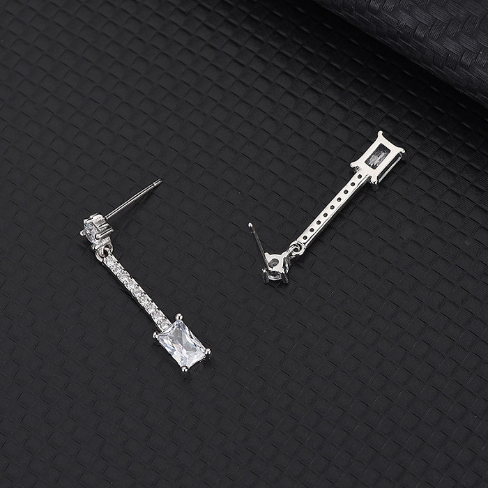 Silver Cubic Zirconia Rectangle Stud Earring