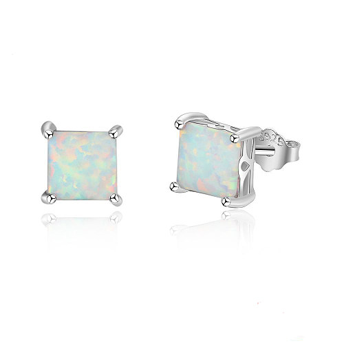 Boucle d'oreille carrée en opale de mm