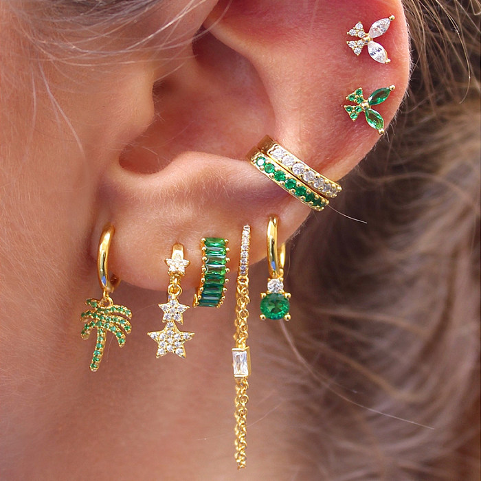 Sterling Silver Colorful Zirconia Hoop Earring